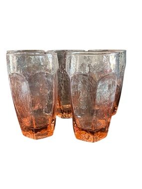Libbey Vintage 1990s Chivalry Pink Textured Drinking Glasses Set of 5
